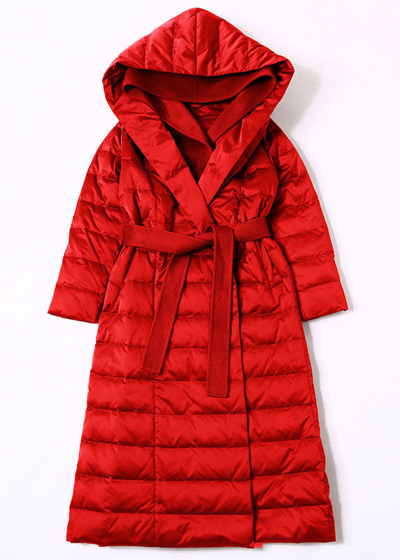 Red hooded Patchwork slim fit Winter Duck Down Coats