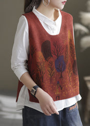Red low high design side open Knit Tanks Sleeveless