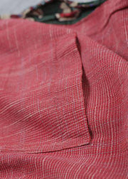 Red printed jumpsuit tie waist loose wide leg pants - SooLinen