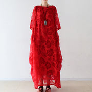 Rote Rosen Tüll Chiffon Kaftane Maxikleider kausales Kleid plus Größenkleidung