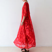Red roses tulle chiffon caftans maxi dresses causal gown plus size clothing