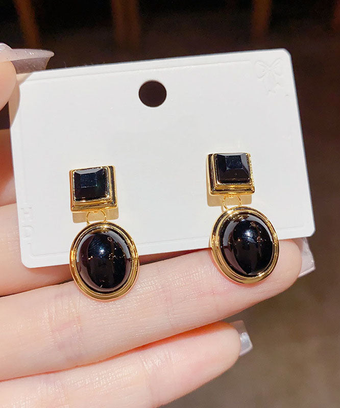Regular Black Copper Overgild 14K Gold Geometric Oil Drip Drop Earrings