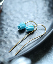 Regular Blue Sterling Silver Inlaid Turquoise Stud Earrings