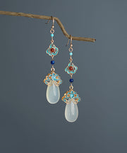 Regular Colorblock Copper Overgild Turquoise Agate Chalcedony Gem Stone Drop Earrings