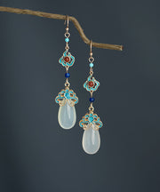 Regular Colorblock Copper Overgild Turquoise Agate Chalcedony Gem Stone Drop Earrings
