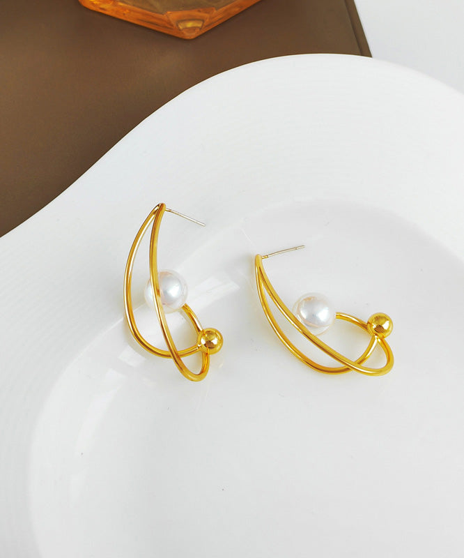 Regular Gold Copper Overgild Pearl Hoop Earrings
