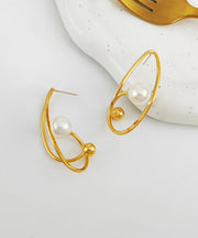 Regular Gold Copper Overgild Pearl Hoop Earrings