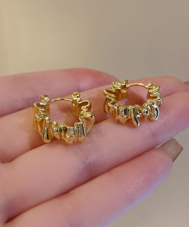 Regular Gold Metal Wrinkles Circle Hoop Earrings