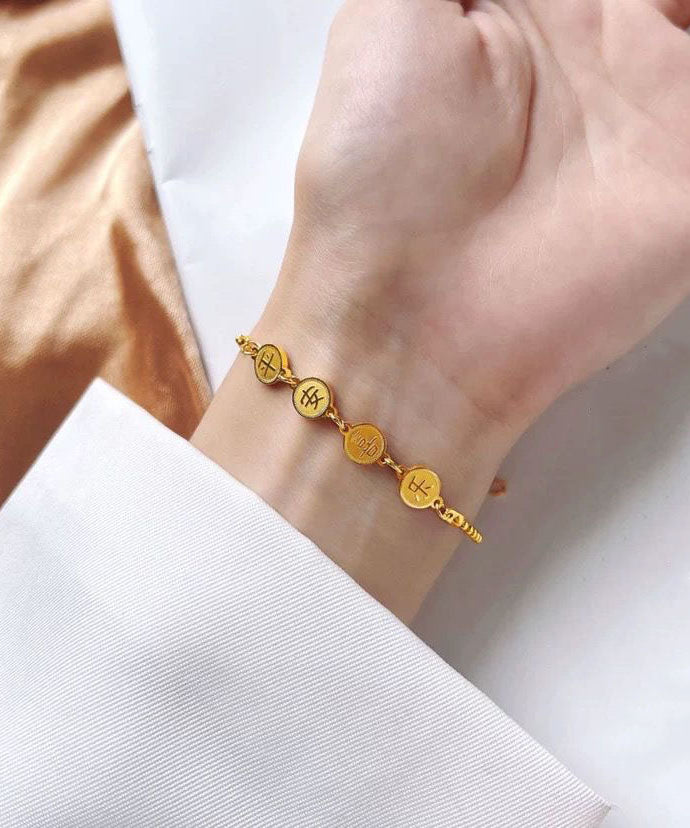Regular Gold Stainless Steel Overgild Graphic Tassel Charm Bracelet