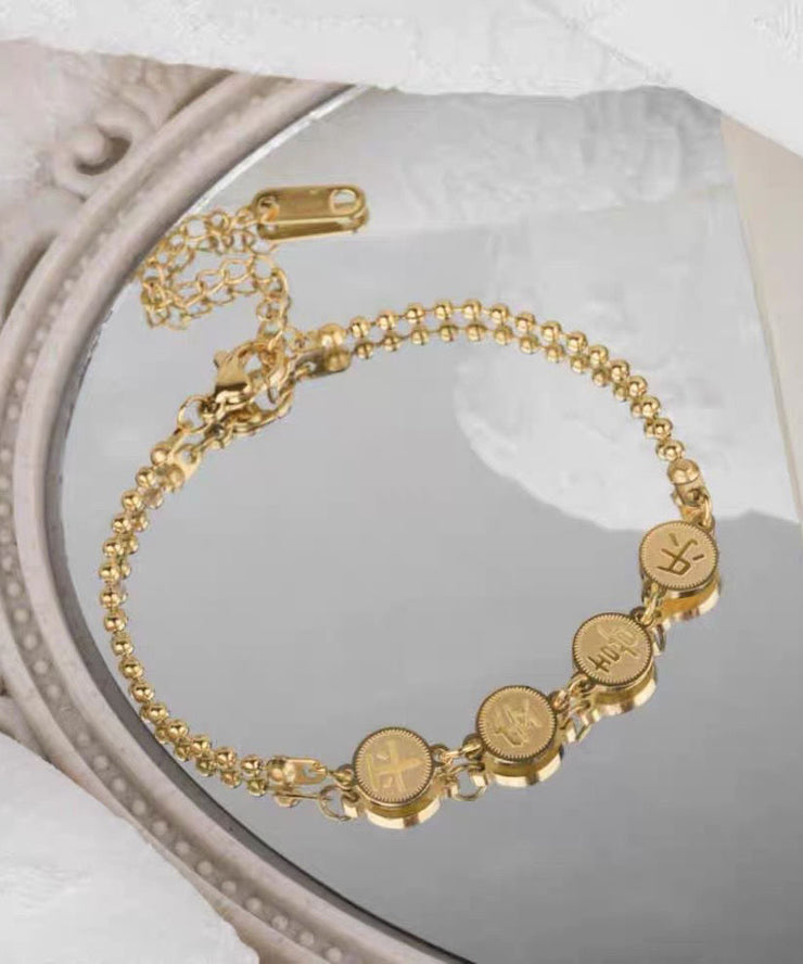 Regular Gold Stainless Steel Overgild Graphic Tassel Charm Bracelet