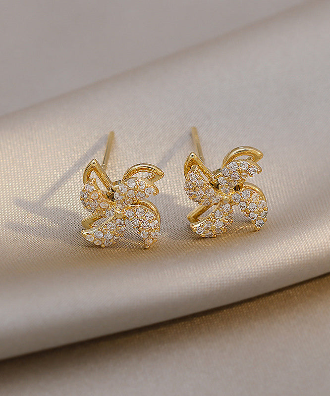 Regular Gold Sterling Silver Overgild Zircon Floral Stud Earrings