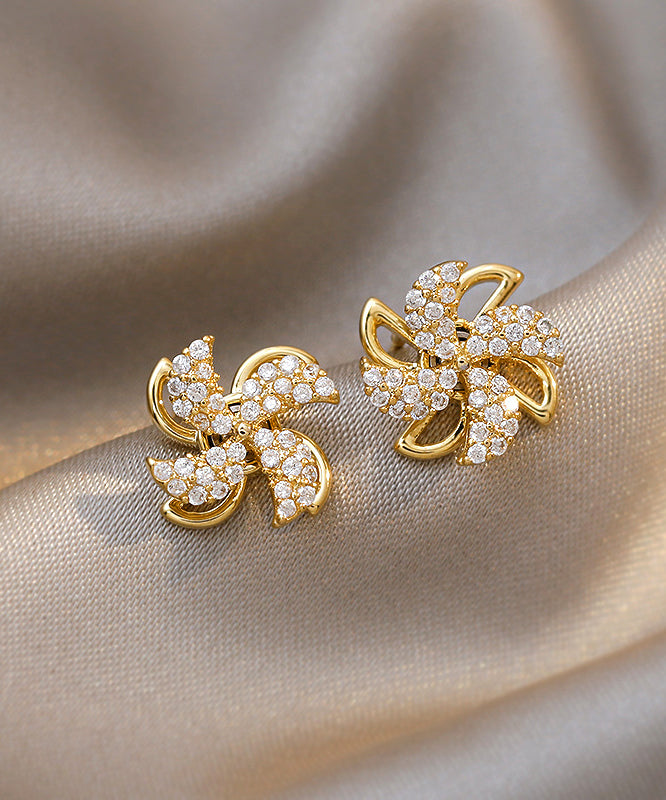Regular Gold Sterling Silver Overgild Zircon Floral Stud Earrings
