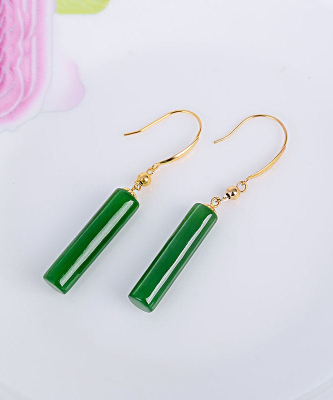 Regular Green 18K Gold Inlaid Jade Drop Earrings