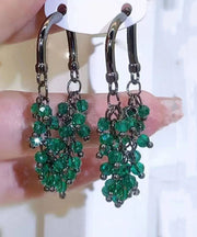Regular Green Crystal Beading Tassel Hoop Earrings