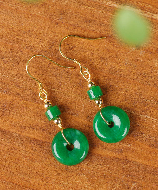 Regular Green Silver Overgild Jade Safety Buckle Drop Earrings