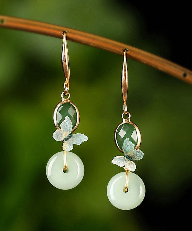 Regular Green Sterling Silver Coloured Glaze Floral Drop Earring