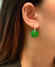 Regular Green Sterling Silver Inlaid Zircon Chalcedony Hoop Earrings