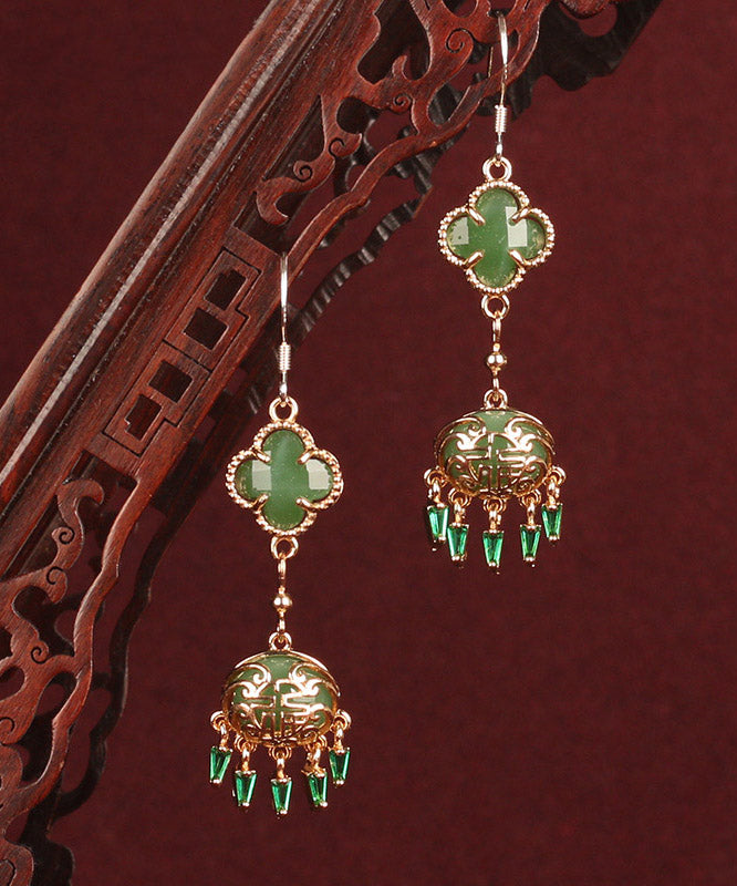Regular Green Sterling Silver Overgild Coloured Glaze Drop Earrings