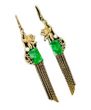 Regular Green Sterling Silver Overgild Inlaid Jade Tassel Drop Earrings