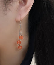 Regular Orange Sterling Silver Agate Tassel Drop Earrings