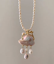 Regular Pink Pearl Flaky Clouds Tassel Pendant Necklace