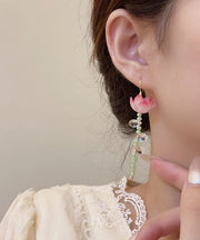 Regular Pink Sterling Silver Overgild Asymmetricar Resin Lotus Drop Earrings