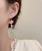 Regular Pink Sterling Silver Overgild Asymmetricar Resin Lotus Drop Earrings