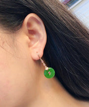 Regular Spinach Green Sterling Silver Inlaid Jade Drop Earrings