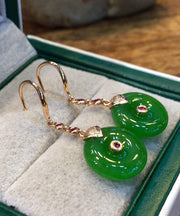 Regular Spinach Green Sterling Silver Inlaid Jade Drop Earrings