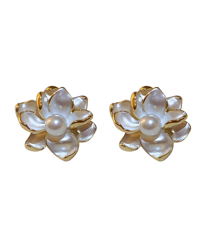 Regular White Alloy Pearl Flower Stud Earrings