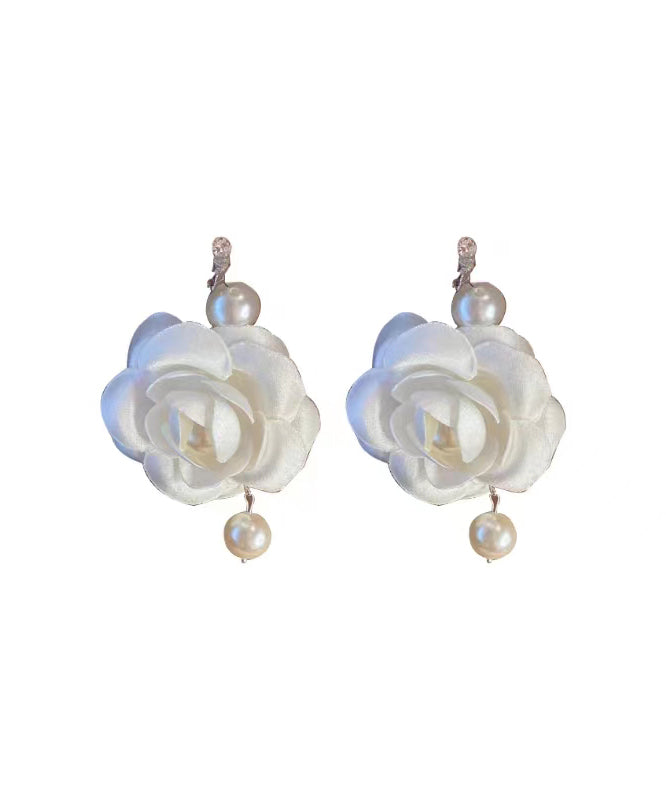 Regular White Copper Pearl Zircon Floral Drop Earrings