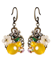 Regular Yellow Copper Pearl Coloured Glaze Oil Drip Floral Drop Earrings