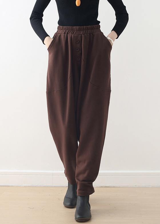 Relaxed and casual Harem Pants new style brown trousers in autumn and winter long pants - SooLinen