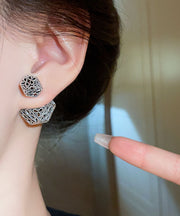 Retro Black Copper Hollow out Geometry Stud Earrings
