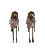 Retro Black Copper Zircon Love Tassel Drop Earrings