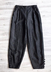 Retro Black Elastic Waist Pockets Silk Lantern Pants Spring