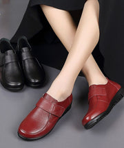 Retro Black Flats Cowhide Leather Buckle Strap Flat Shoes
