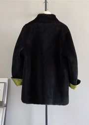 Retro Black Stand Collar Tasseled Chinese Button Wool Coat Winter