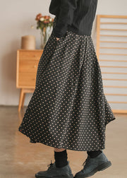 Retro Black elastic waist Pockets dot print Skirt Spring