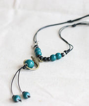 Retro Blue Alloy Ceramice Jade Butterfly Pendant Necklace