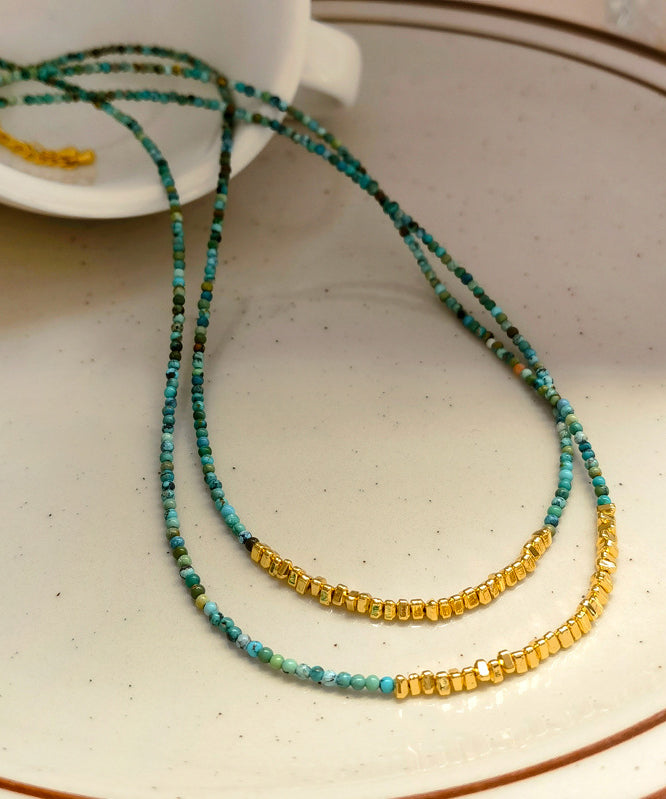 Retro Blue Copper Alloy Gem Stone Beading Graduated Bead Necklace