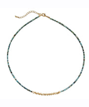 Retro Blue Copper Alloy Gem Stone Beading Graduated Bead Necklace