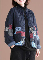 Retro Blue Oriental Patchwork Applique Fine Cotton Filled Jackets Winter