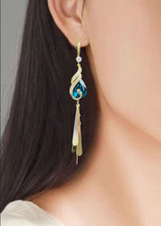 Retro Blue Phoenix Zircon Tassel Drop Earrings