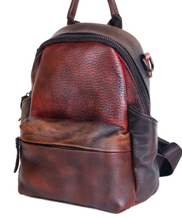 Retro Brown Color contrast Paitings Calf Leather Backpack Bag