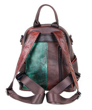 Retro Brown Color contrast Paitings Calf Leather Backpack Bag
