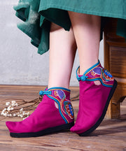 Retro Buckle Strap Flat Shoes Pink Cotton Fabric Embroidered Splicing Flats