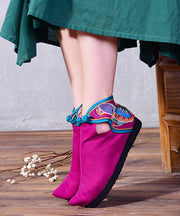 Flache Schuhe mit Retro-Schnalle, rosafarbener Baumwollstoff, bestickt, gespleißt