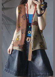 Retro Cartoon Printed Knitted Vest Girl - SooLinen