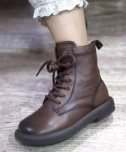 Retro Cross Strap Splicing Flats Shoes Khaki Cowhide Leather